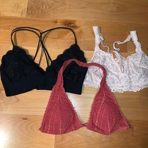 Three lace bralettes